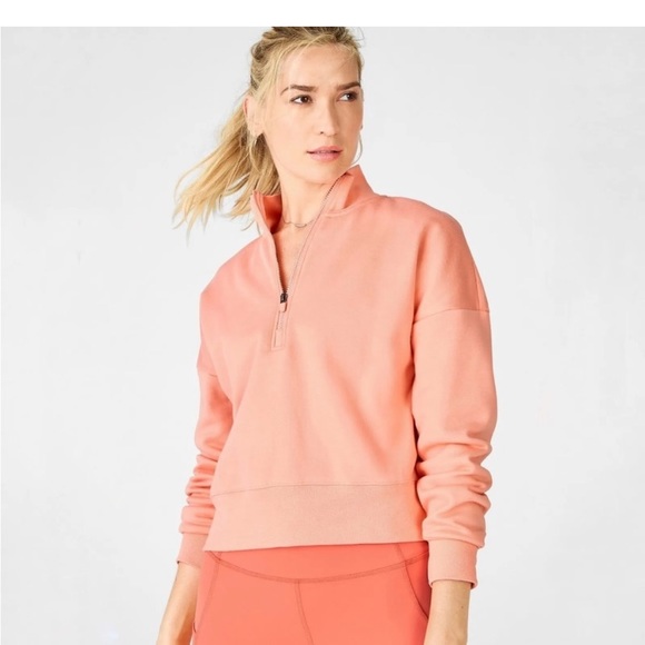 Fabletics Caterina mock neck half zip coral pullover size S - Picture 2 of 9
